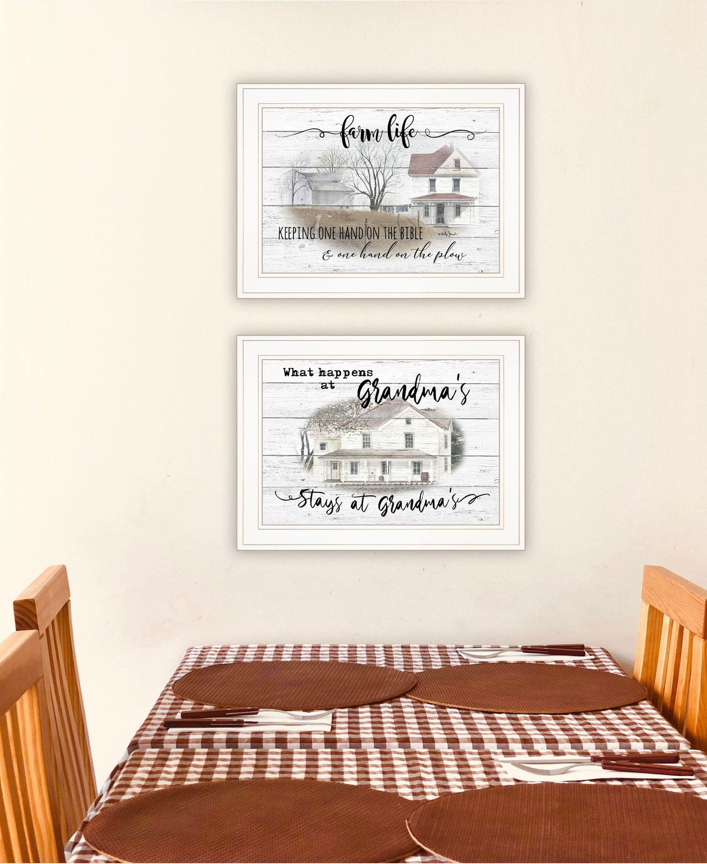 Set Of Two Stays At Grandmas and Bible Farmhouse White Framed Print Wall Art