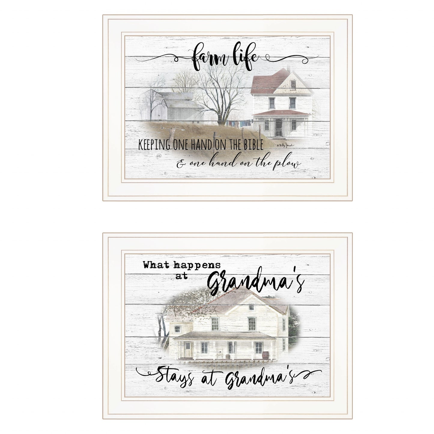 Set Of Two Stays At Grandmas and Bible Farmhouse White Framed Print Wall Art