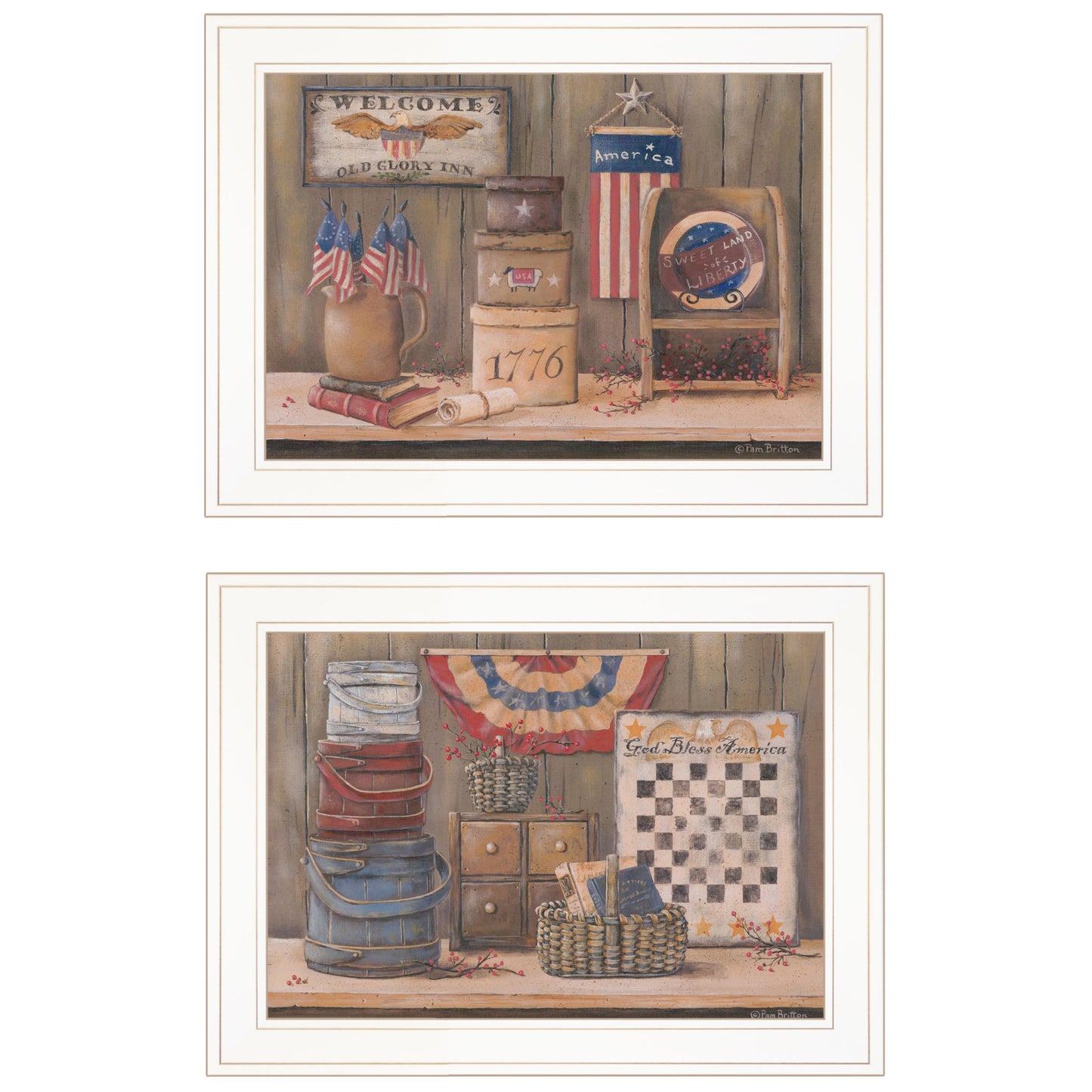 Set Of Two Sweet Land Of Liberty 2 White Framed Print Wall Art