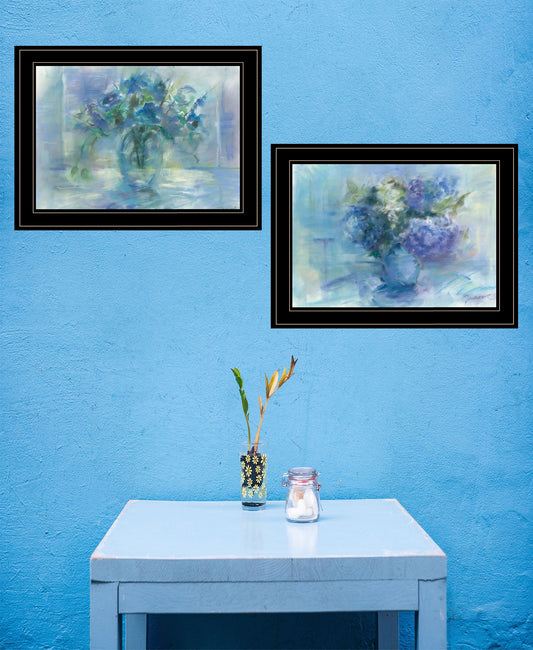 Set Of Two Susies Blue Bouquet 2 Black Framed Print Wall Art