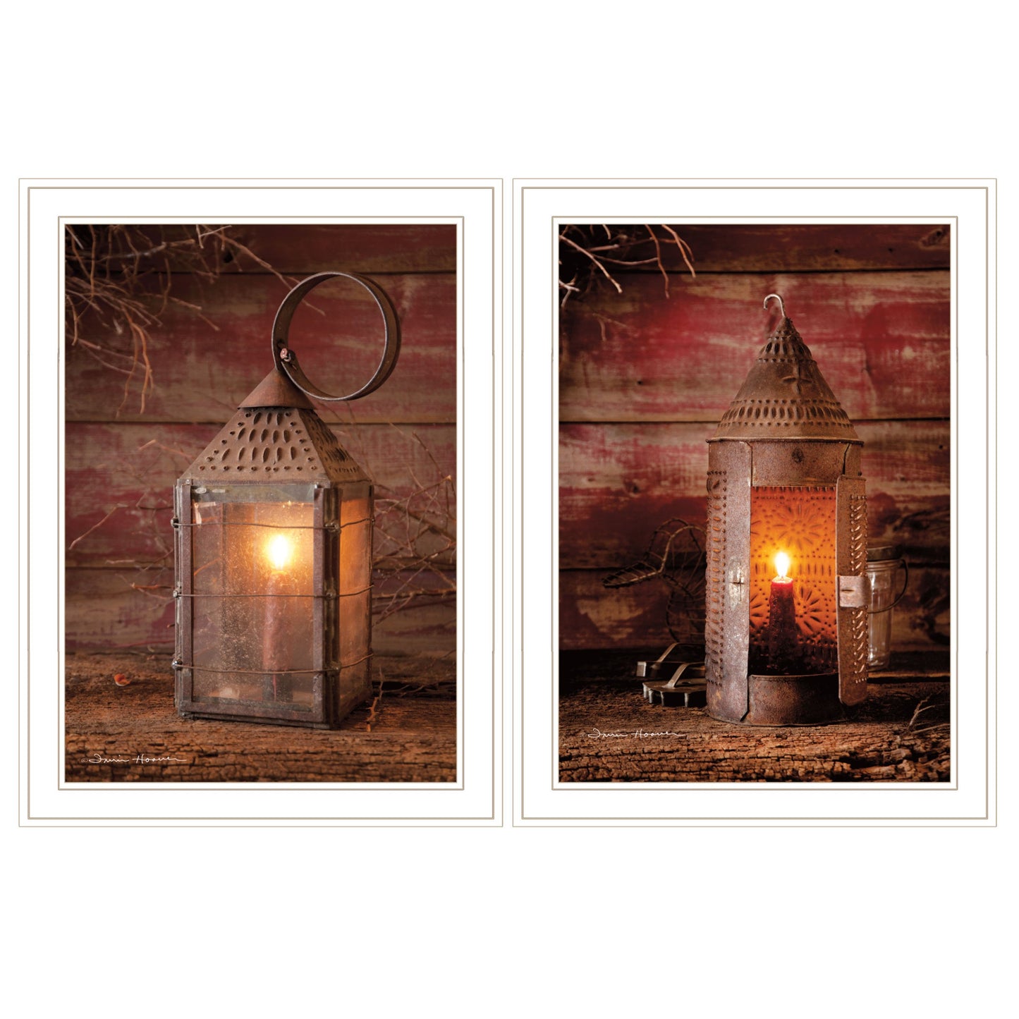 Set Of Two Innkeepers Lantern 1 White Framed Print Wall Art