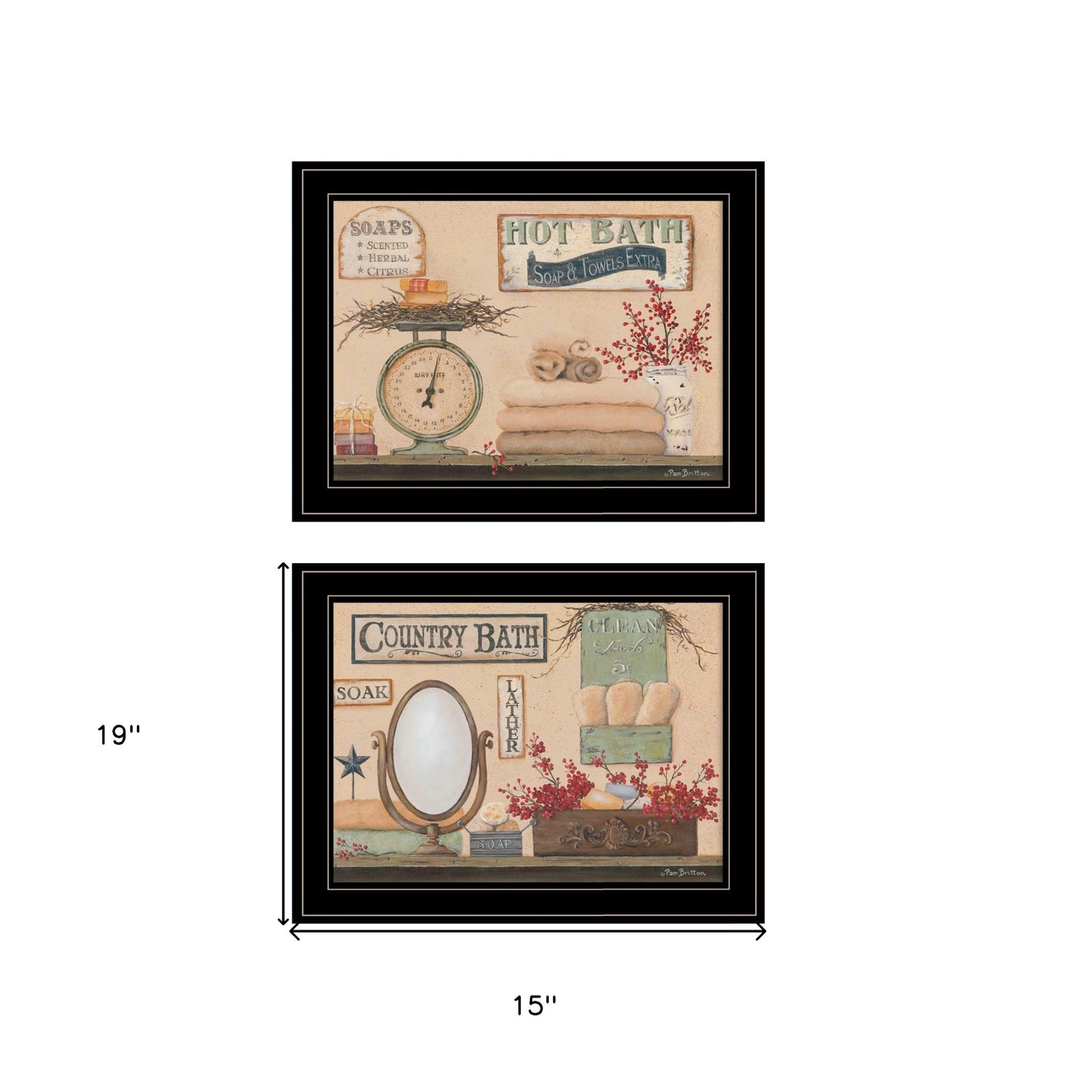 Set Of Two Country Bath III Black Framed Print Bathroom Wall Art