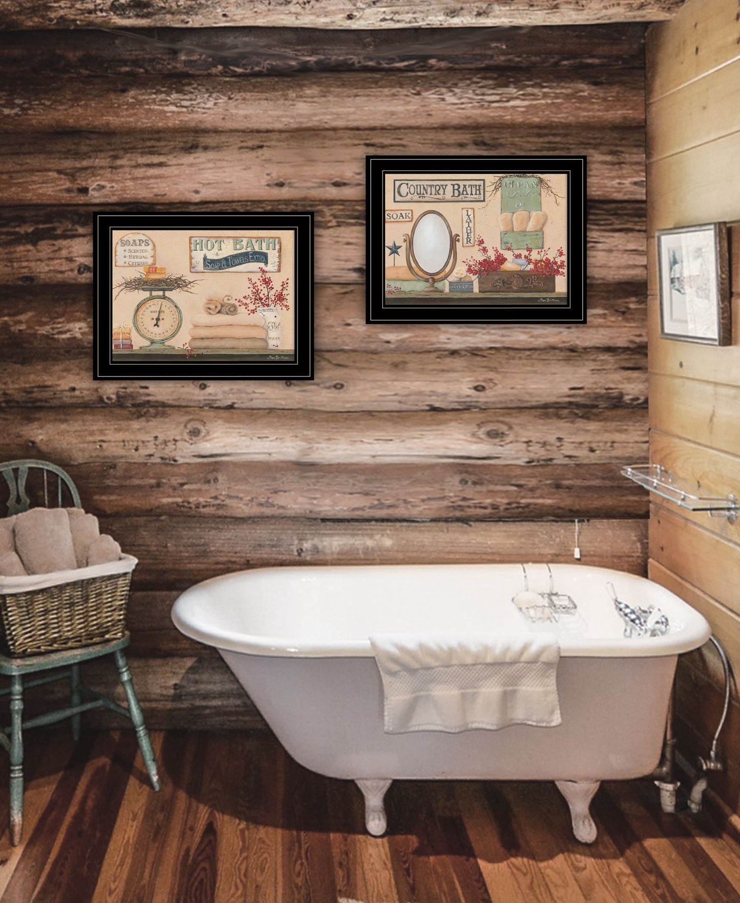 Set Of Two Country Bath III Black Framed Print Bathroom Wall Art