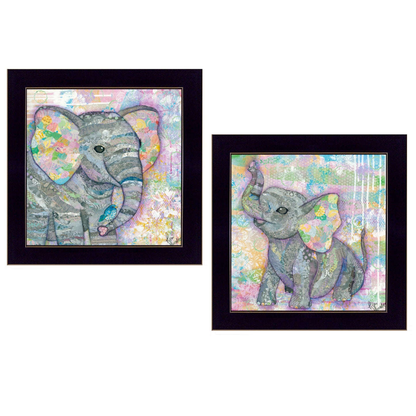 Set Of Two Elephant I And Ii 3 Black Framed Print Wall Art