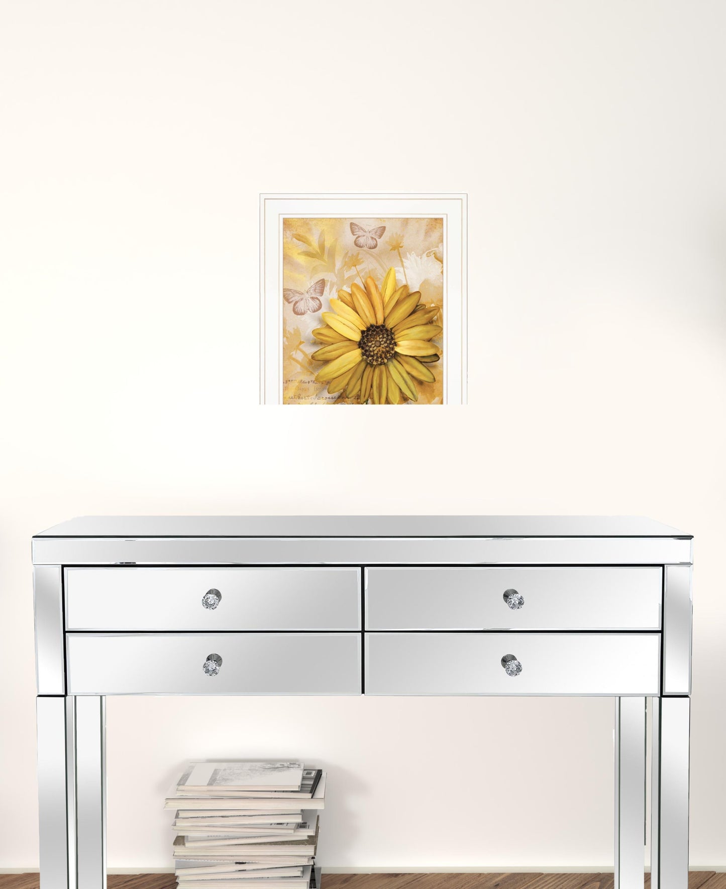 Set Of Two Yellow Flowers And Butterflies White Framed Print Wall Art