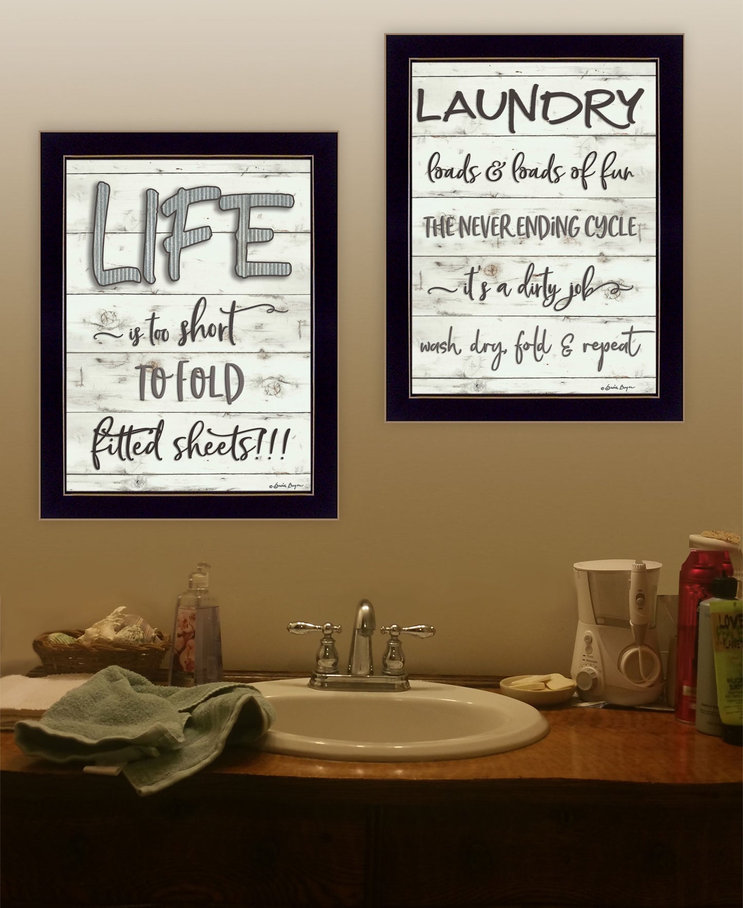 Set Of Two Loads Of Fun 3 Black Framed Print Bathroom Wall Art