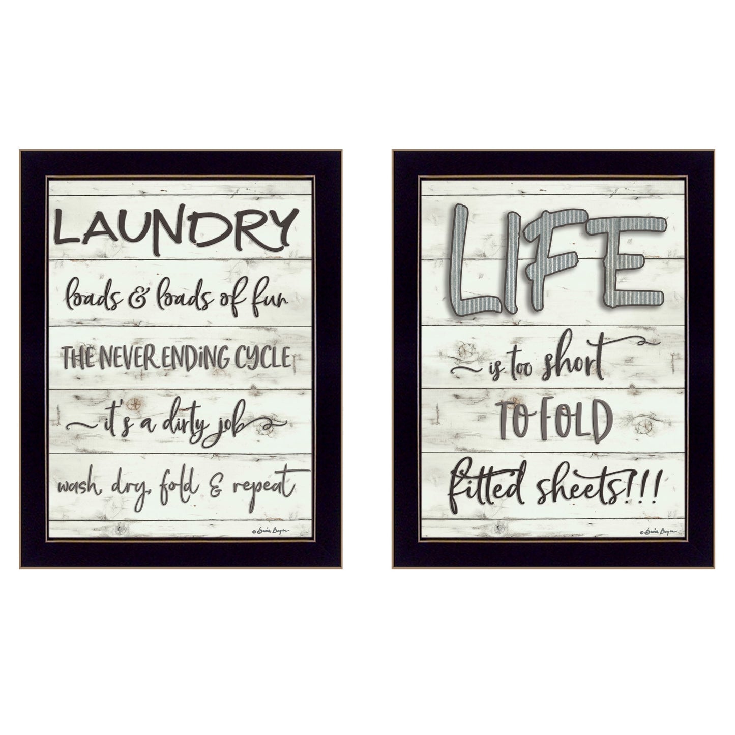 Set Of Two Loads Of Fun 3 Black Framed Print Bathroom Wall Art