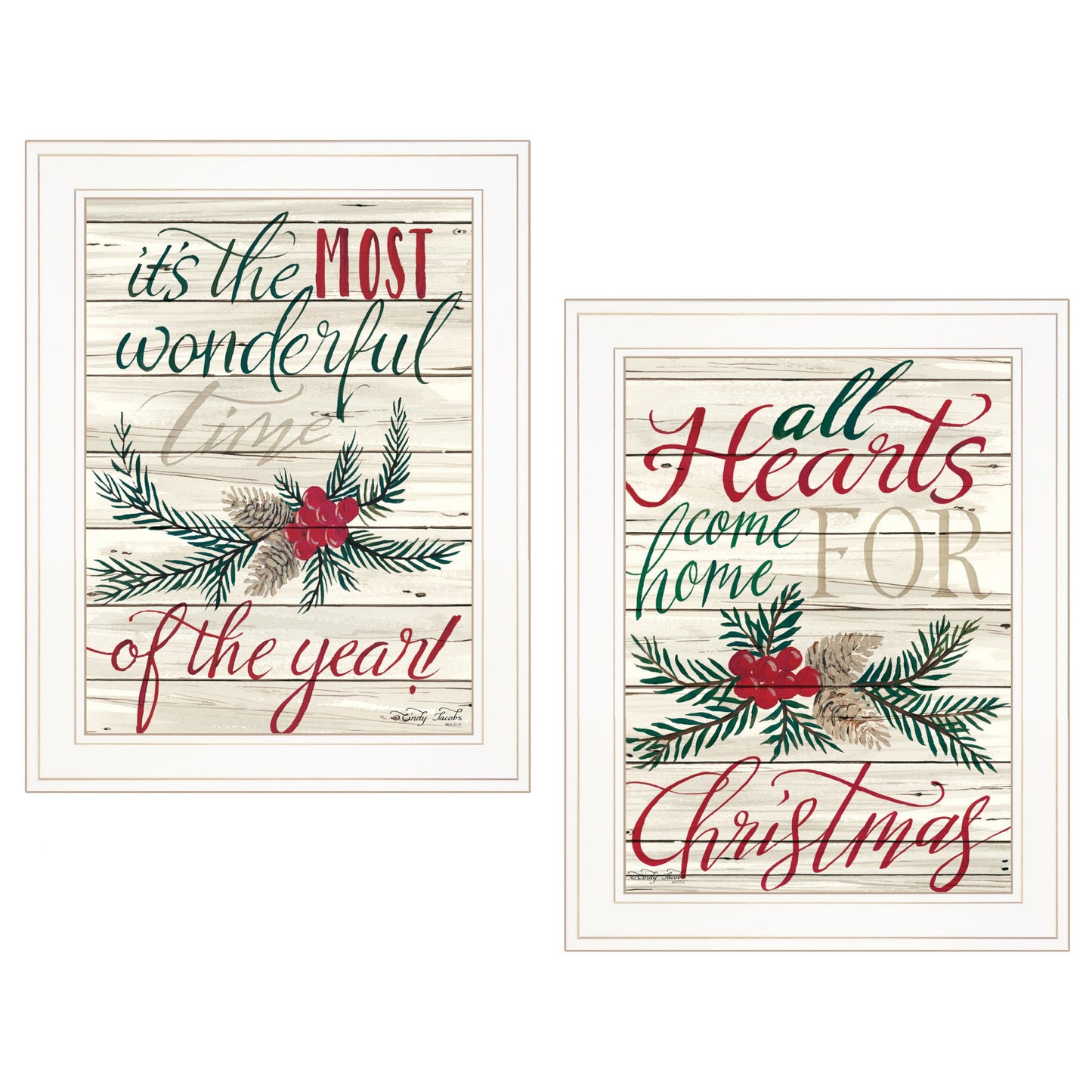 Set Of Two All Heart Come Home For Christmas 1 White Framed Print Wall Art