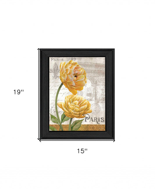 Golden Flowers Black Framed Print Wall Art