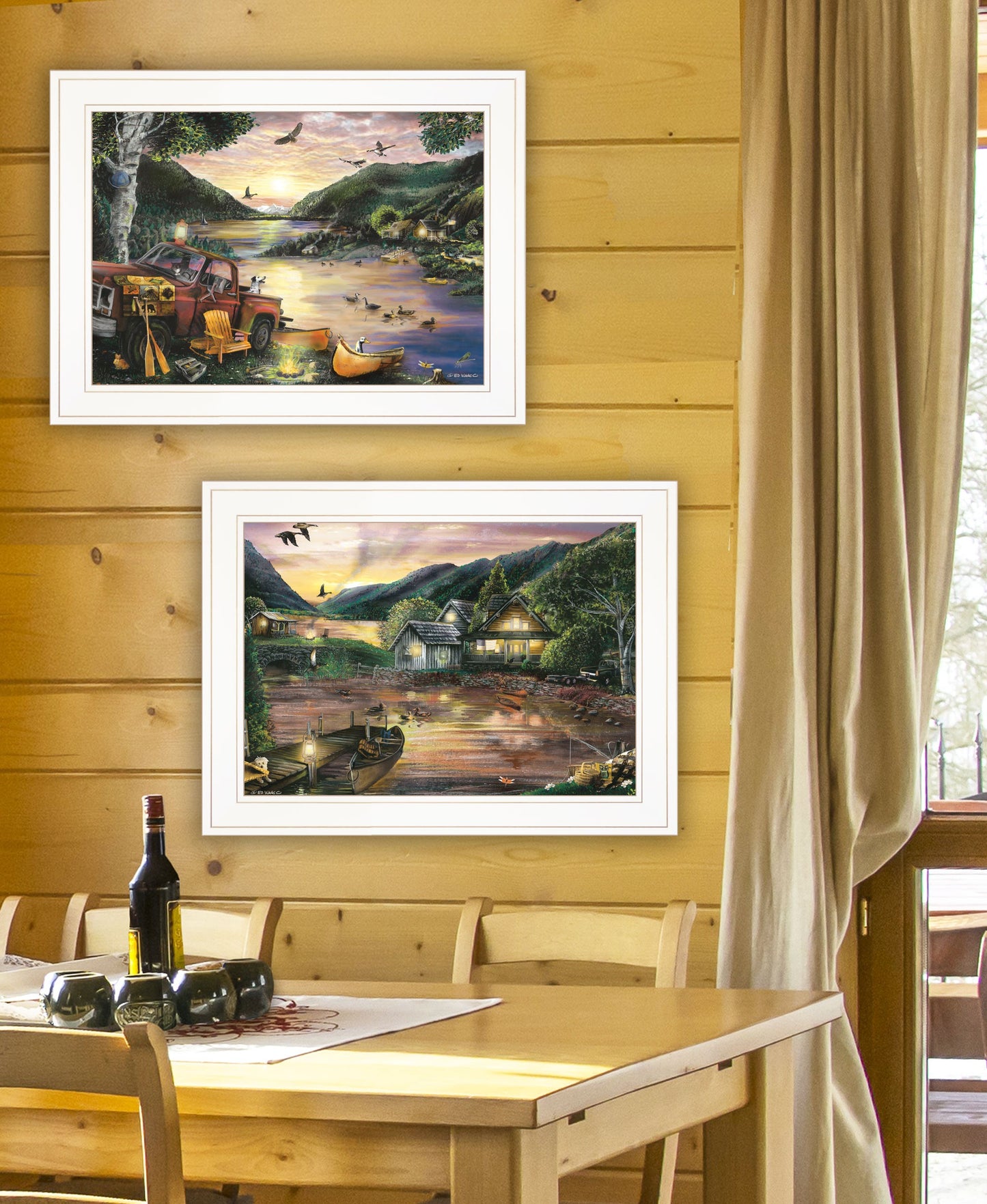 Set Of Two Lakefront Camping 1 White Framed Print Wall Art