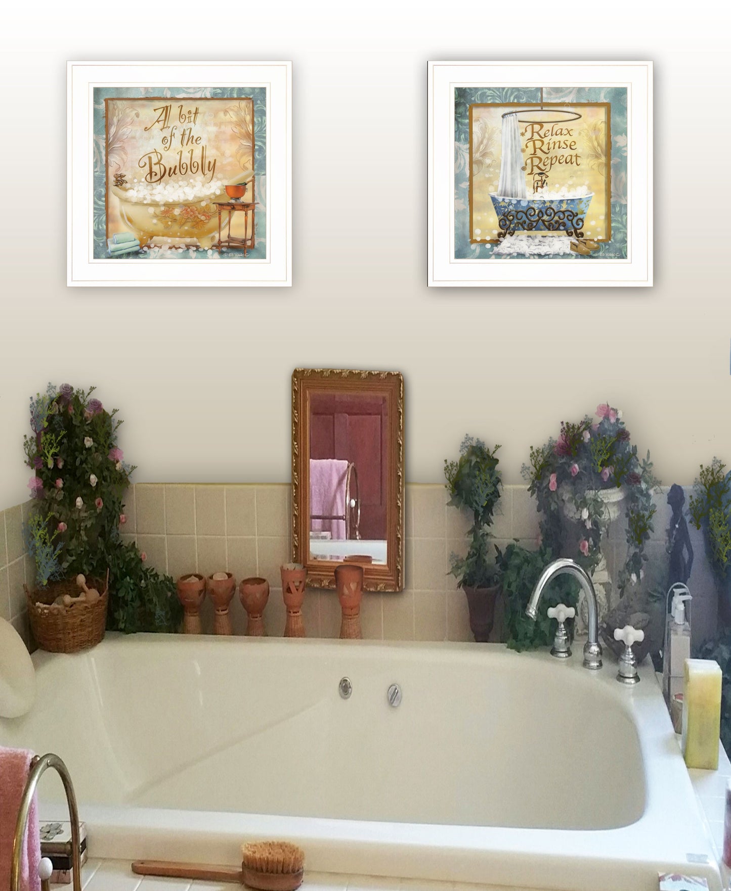 Set Of Two A Bit Of Bubbly 1 White Framed Print Bathroom Wall Art