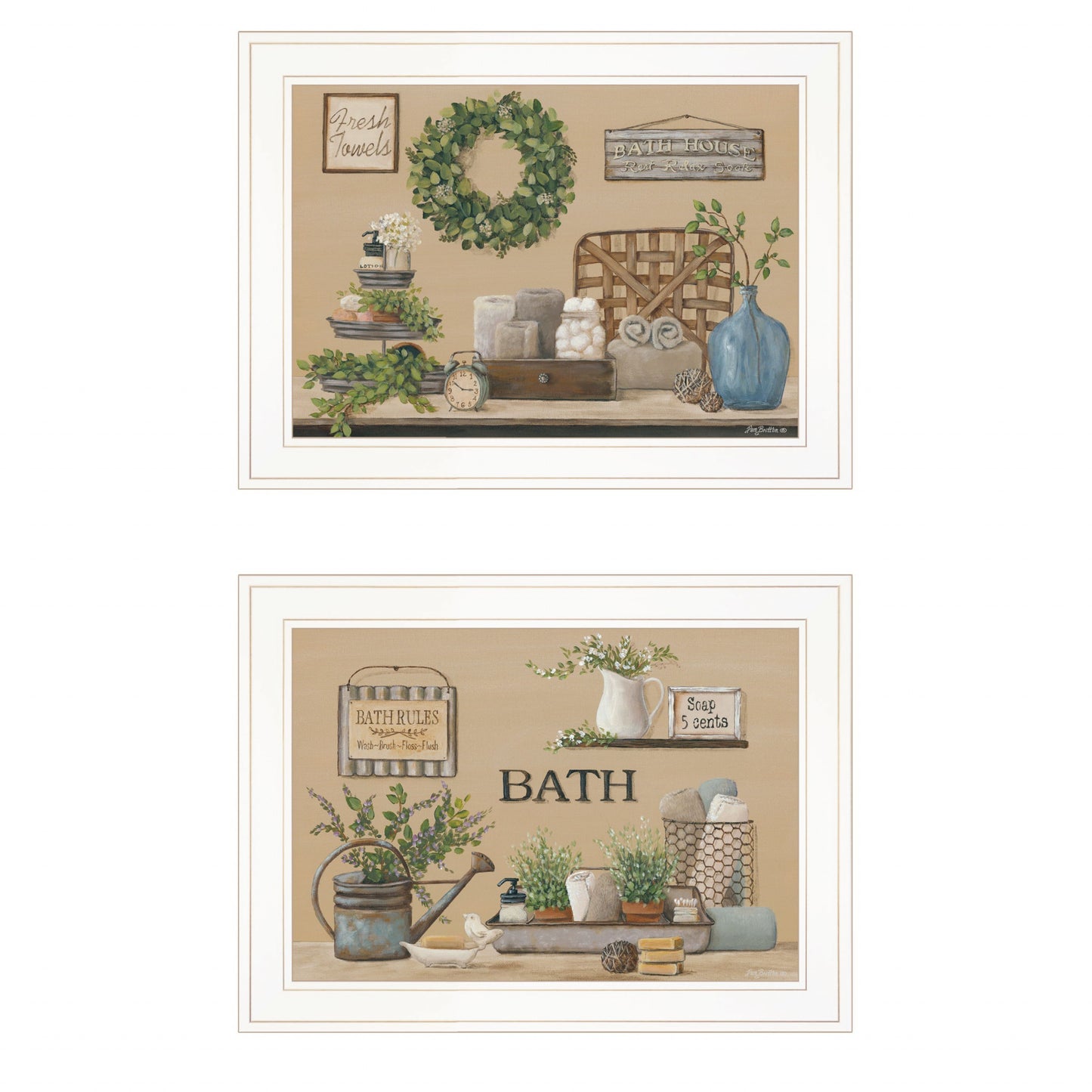 Set Of Two Bath Time 1 White Framed Print Bathroom Wall Art