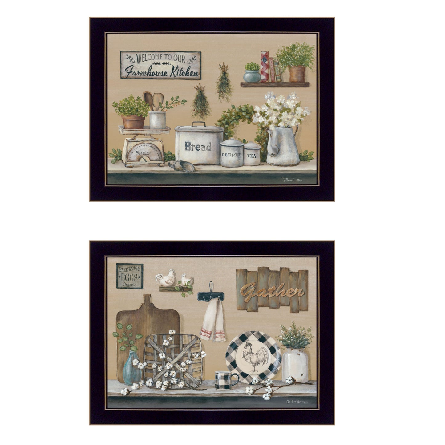 Set Of Two Farmhouse Kitchen 3 Black Framed Print Kitchen Wall Art