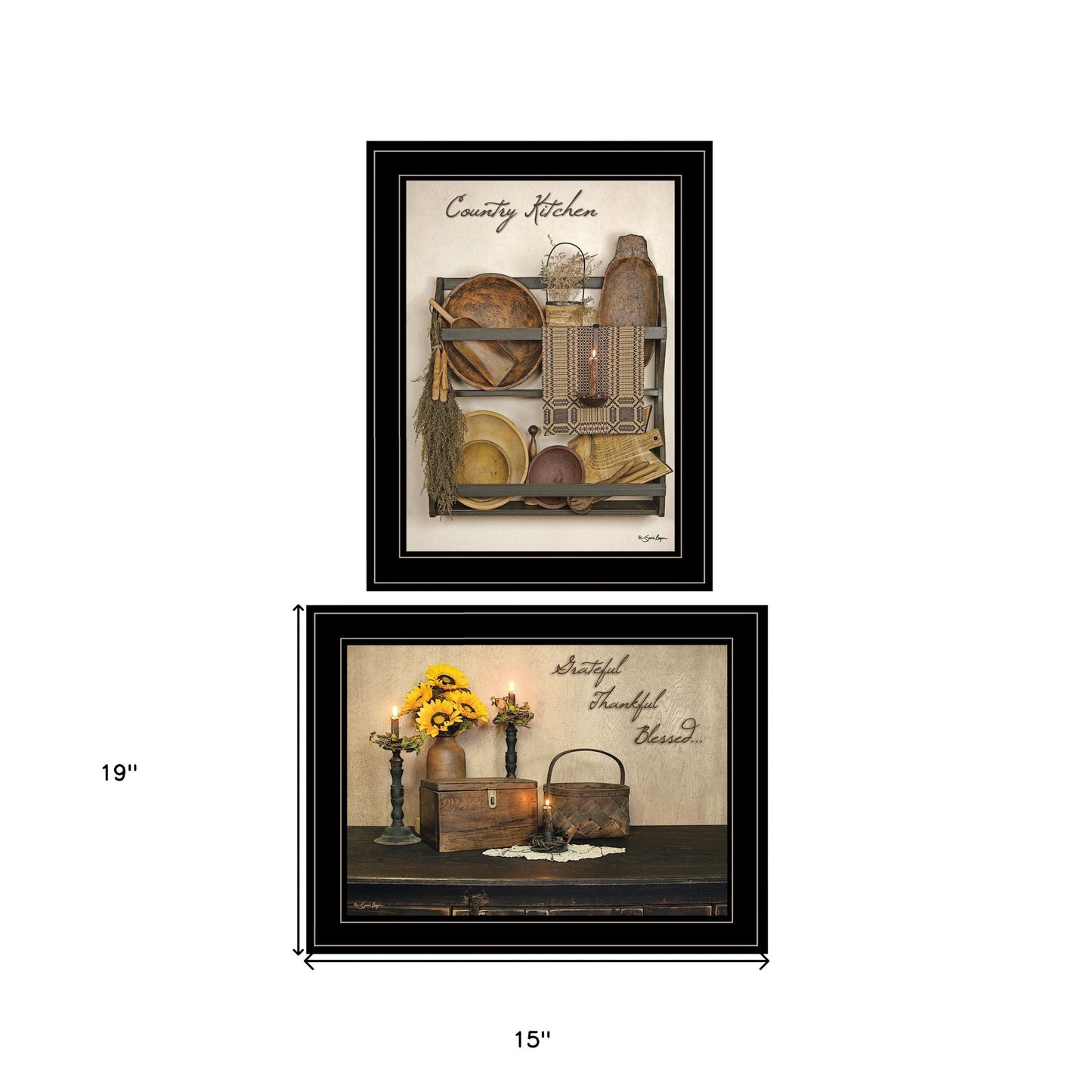 Set Of Two Grateful And Blessed Black Framed Print Kitchen Wall Art