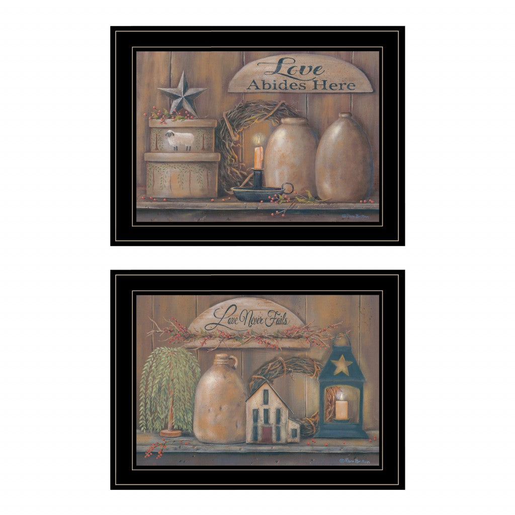 Set Of Two Americana Country Love Sentiment Black Framed Print Wall Art