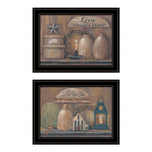 Set Of Two Americana Country Love Sentiment Black Framed Print Wall Art