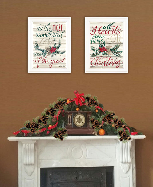 Set Of Two All Hearts Come Home For Christmas 1 White Framed Print Wall Art