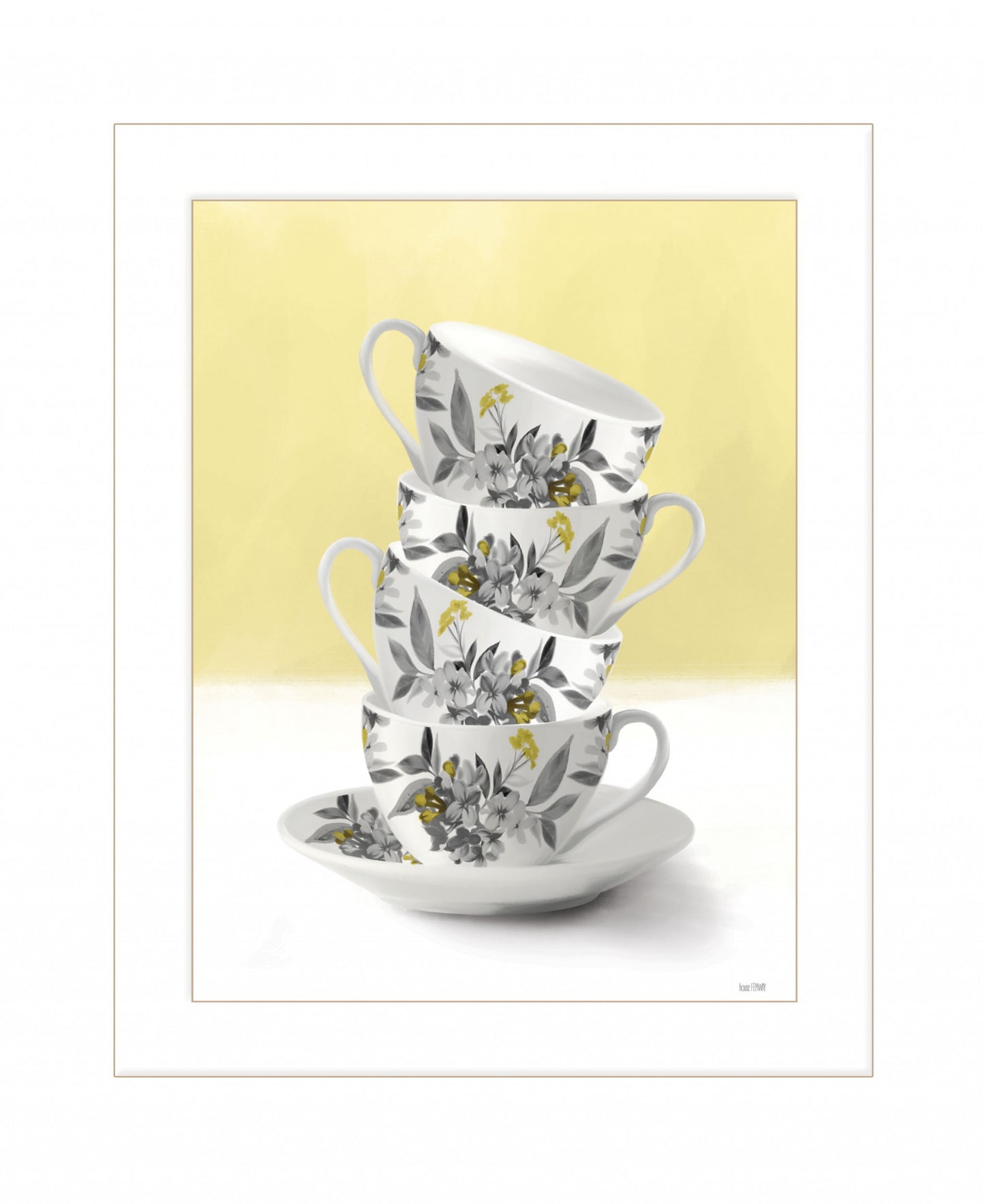 Time For Tea Yellow 1 White Framed Print Wall Art