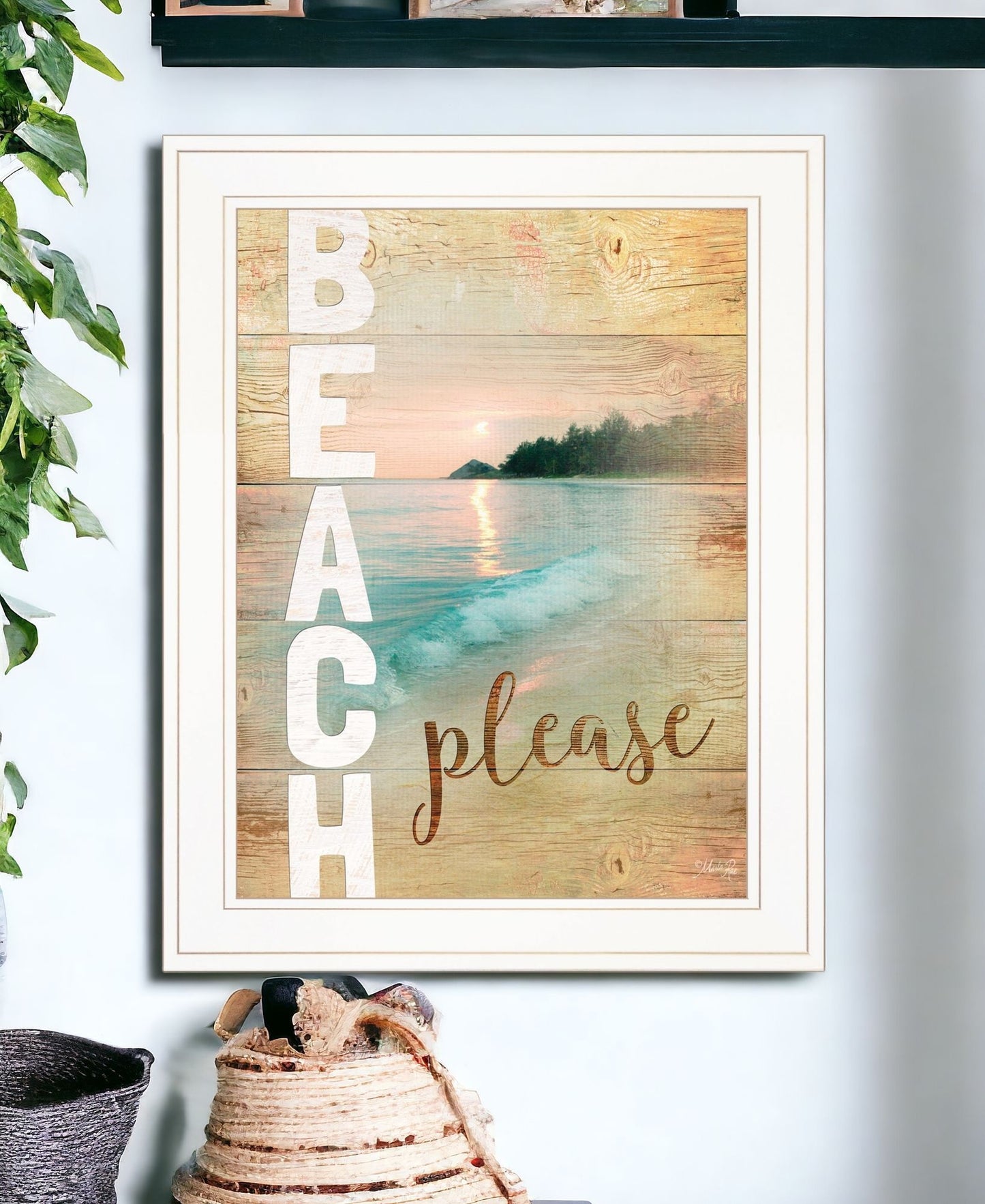Beach Please 1 White Framed Print Wall Art