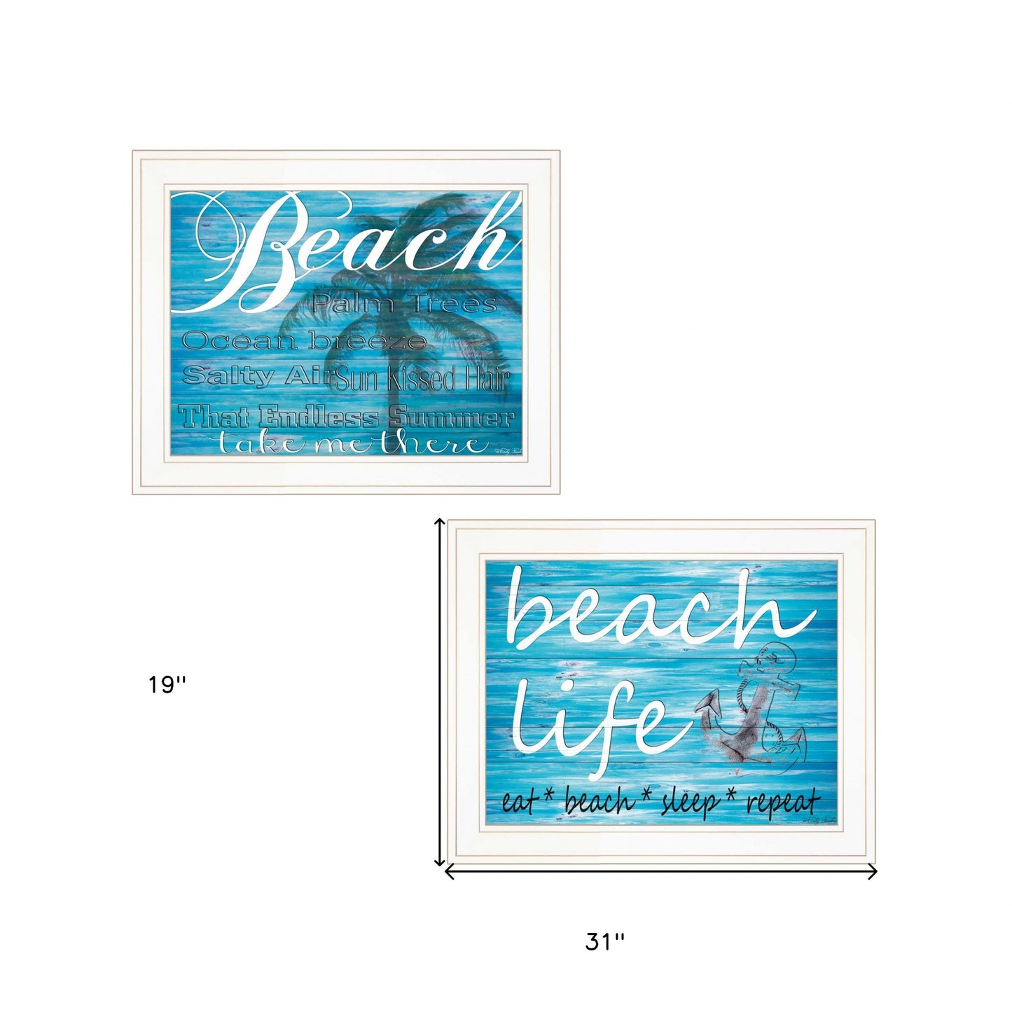 Set Of Two Beach Life 4 White Framed Print Wall Art