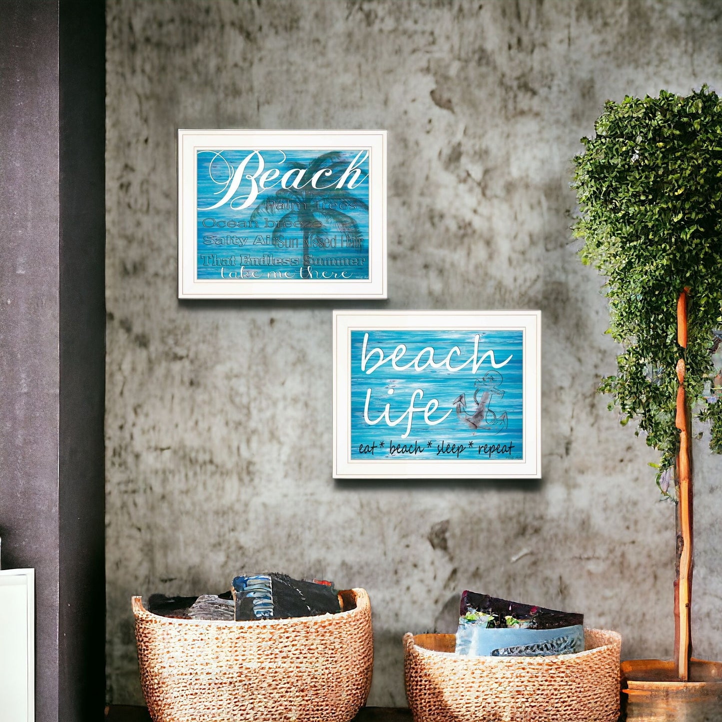 Set Of Two Beach Life 4 White Framed Print Wall Art