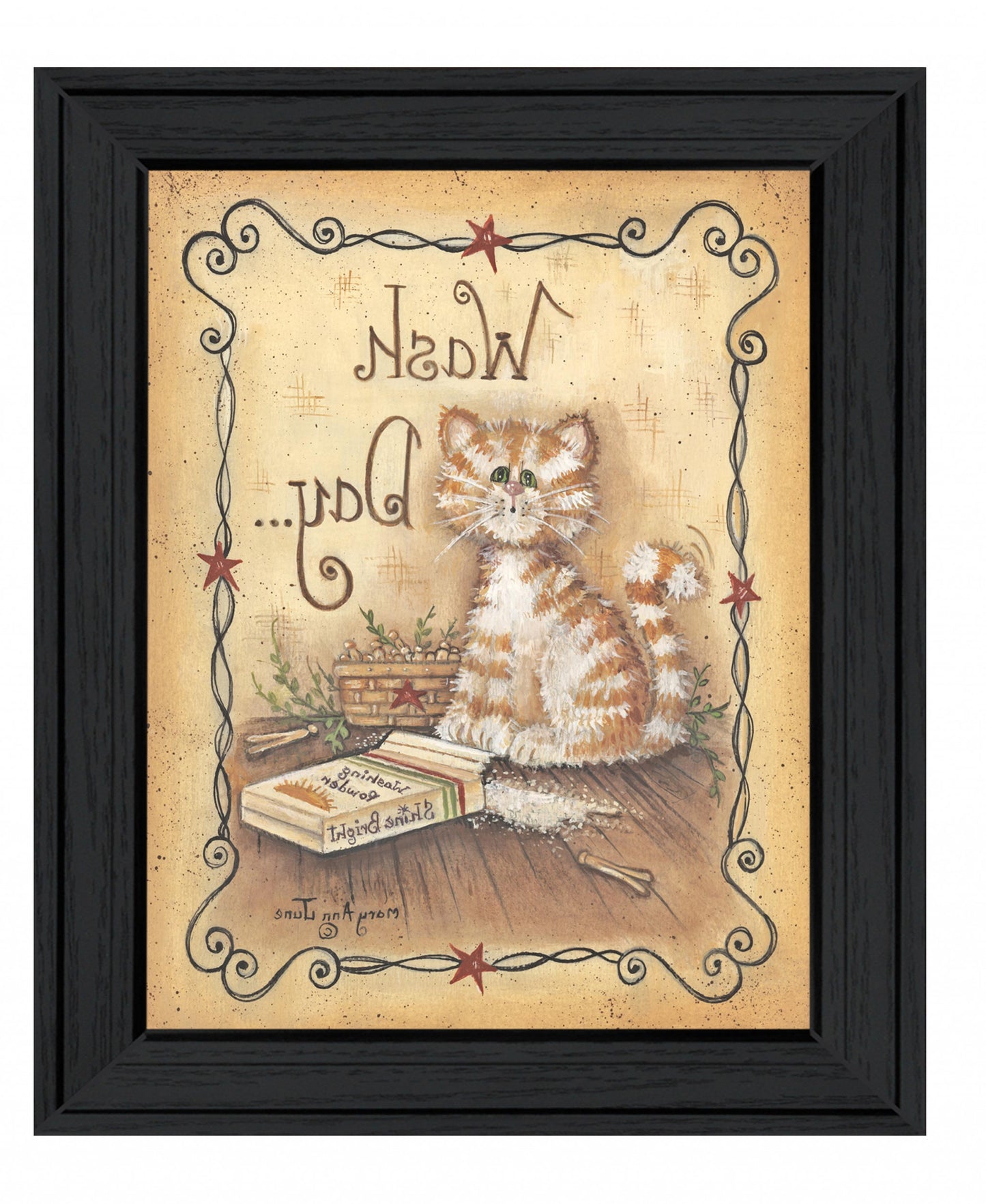 Wash Day Kitty Cat 2 Black Framed Print Wall Art