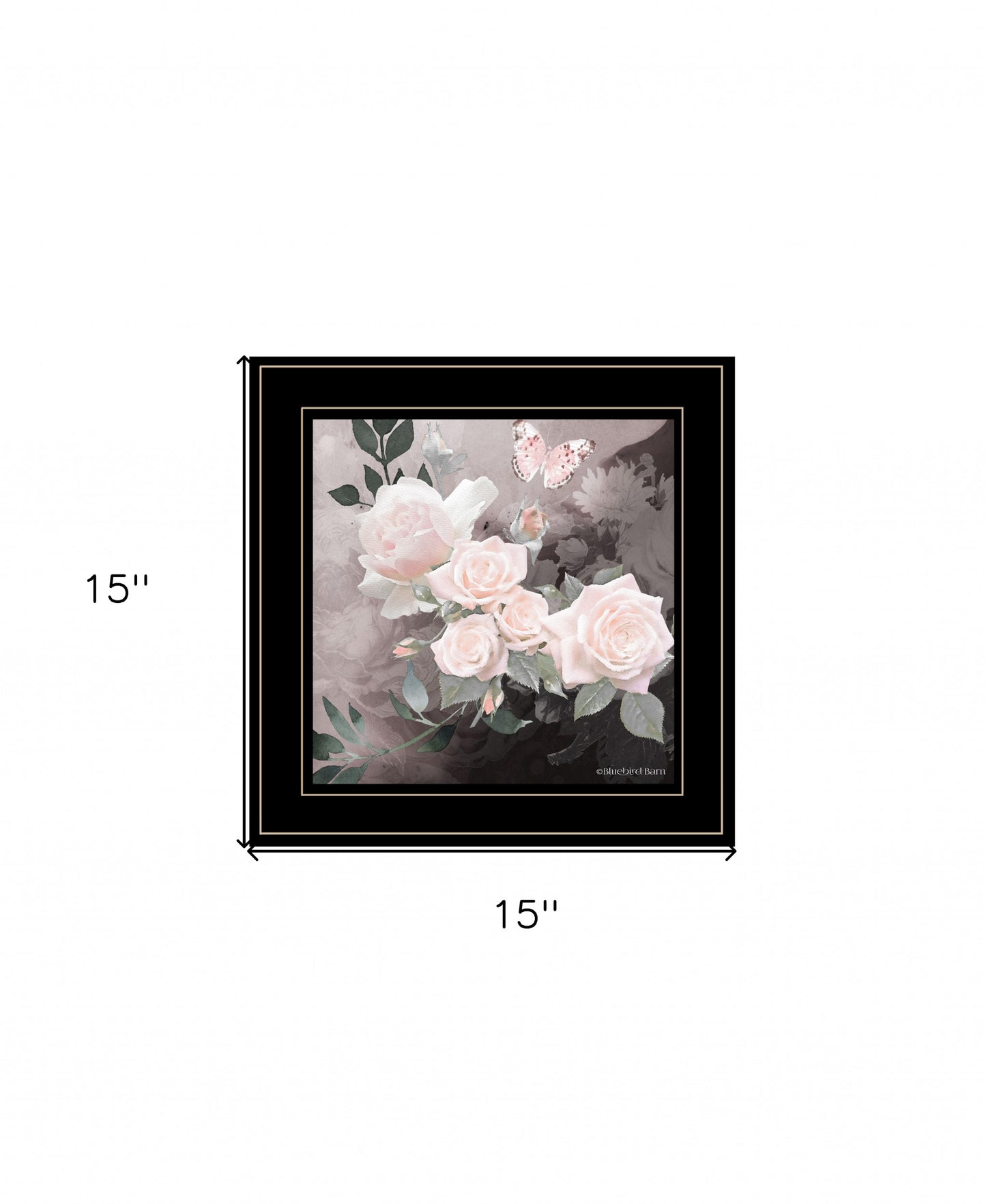 Pink Roses and Butterfly Black Double Rim Framed Print Wall Art