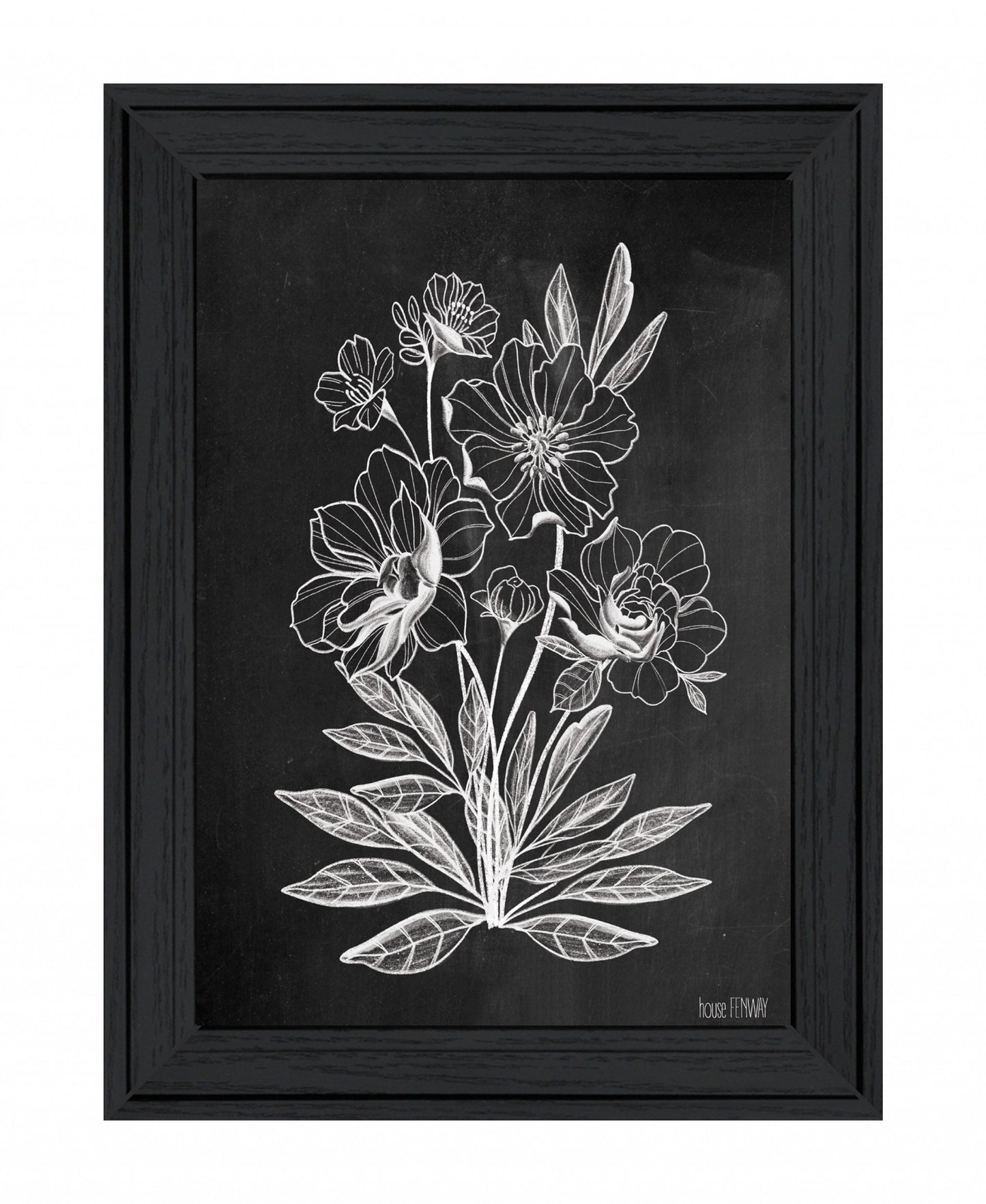 Vintage Chalkboard Flowers Black Framed Print Wall Art