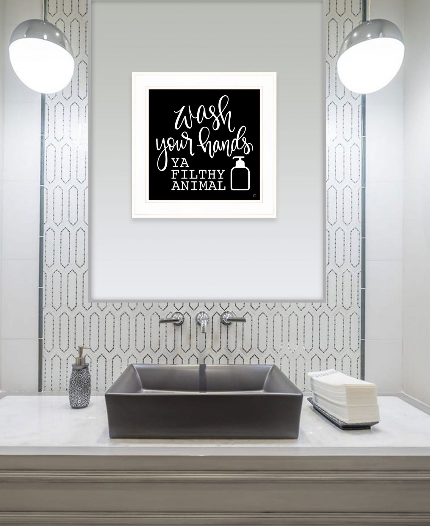 Wash Your Hands 1 White Framed Print Wall Art