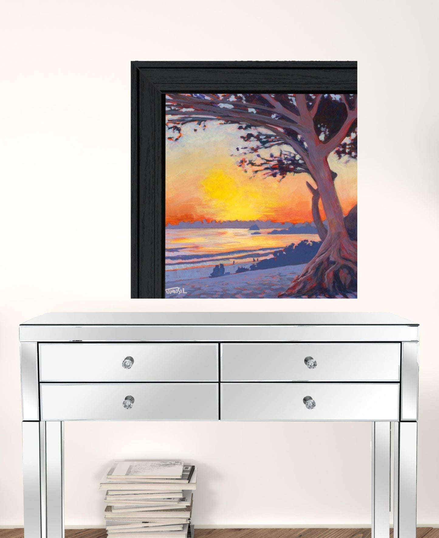 Set Of Two Carmel Beach And Lighthouse 2 Black Framed Print Wall Art