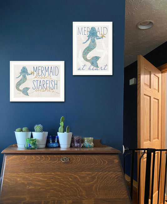 Set Of Two Two Mermaids 2 White Framed Print Wall Art