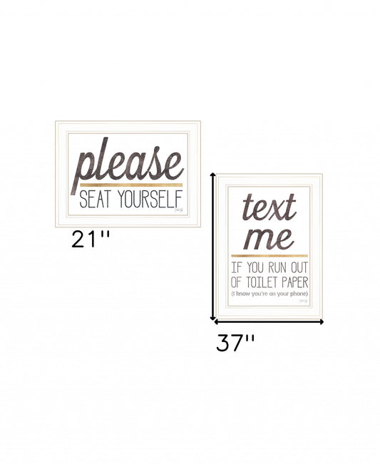 Set Of Two Text Me If You Run Out Of Toilet Paper While Seated 1 White Framed Print Wall Art