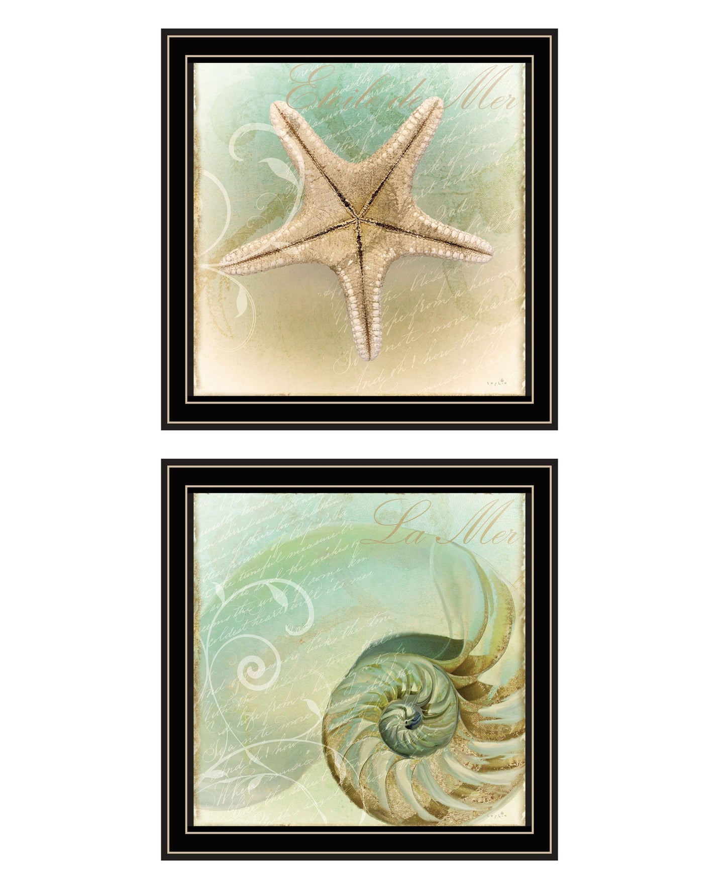 Set Of Two The Sea I And Sea II 1 Black Framed Print Wall Art