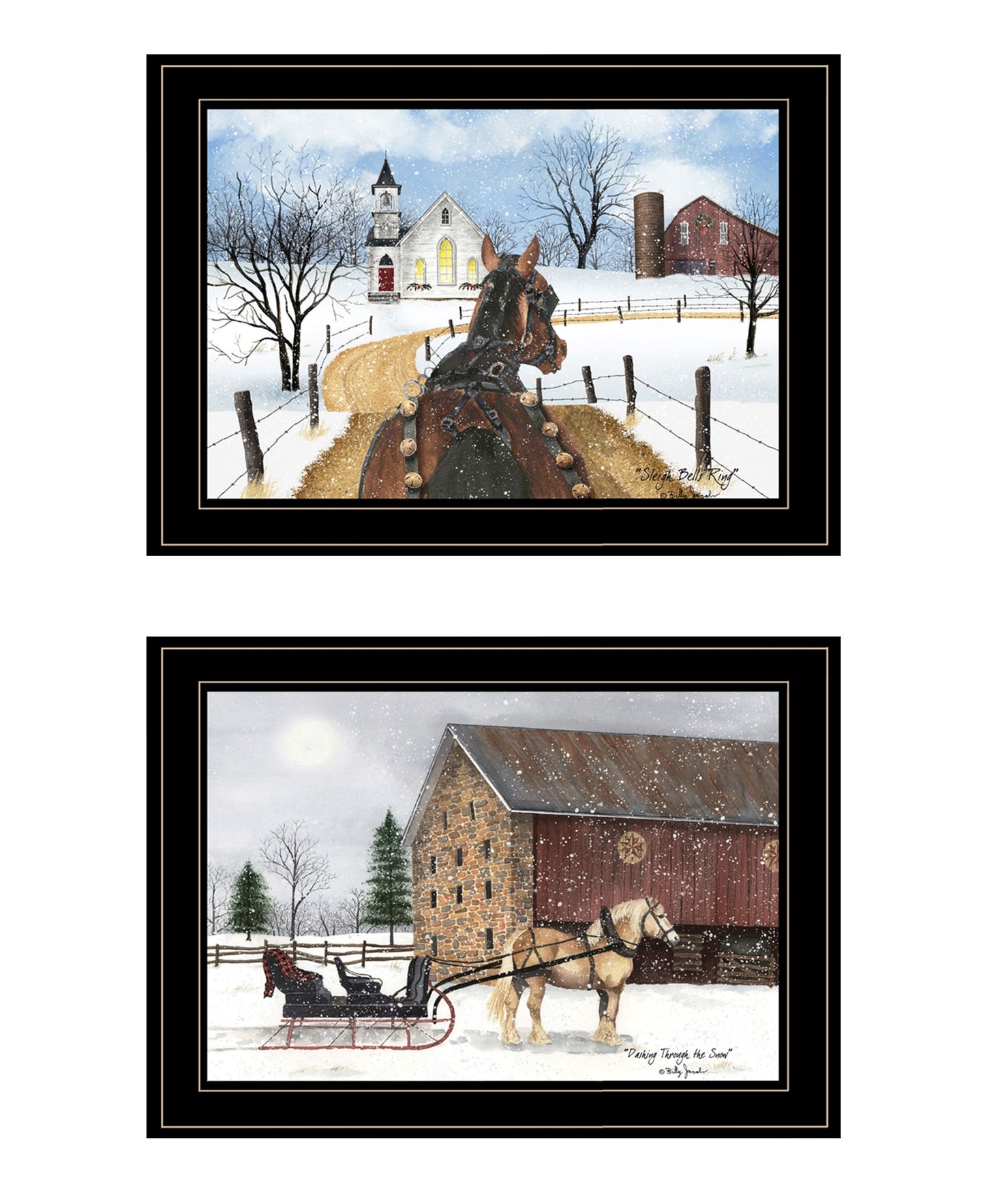 Set Of Two Sleigh Bells Ring 1 Black Framed Print Wall Art