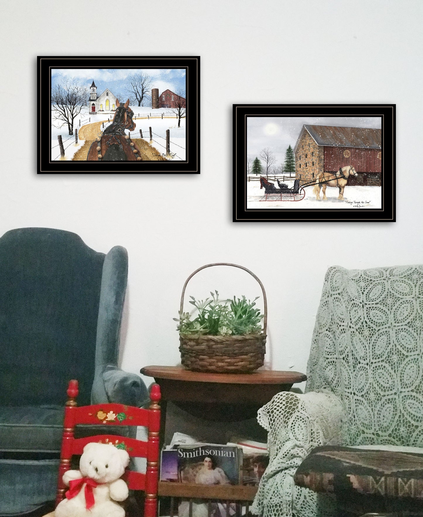 Set Of Two Sleigh Bells Ring 1 Black Framed Print Wall Art