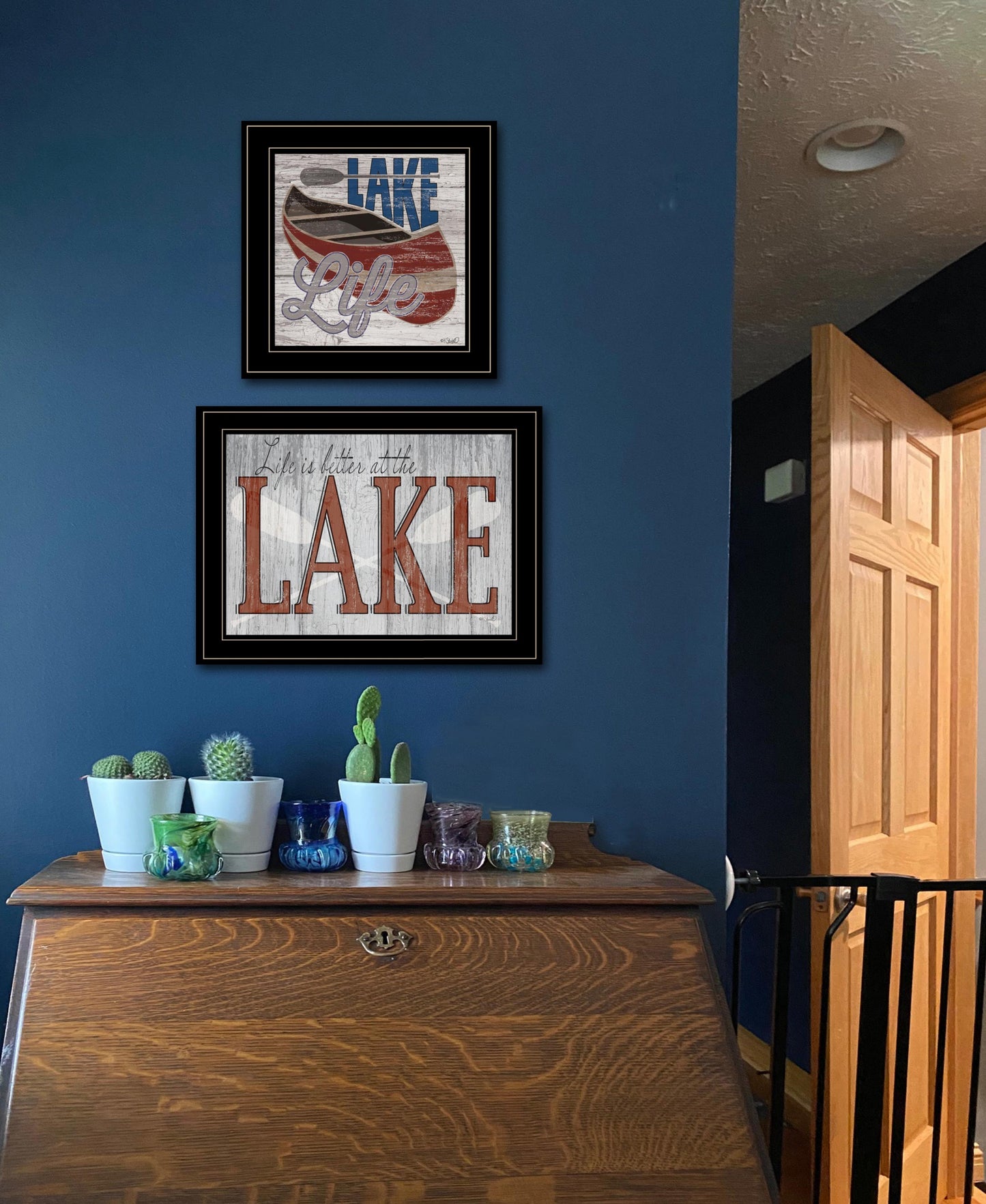 Set Of Two Lake Life Is Better 2 Black Framed Print Wall Art