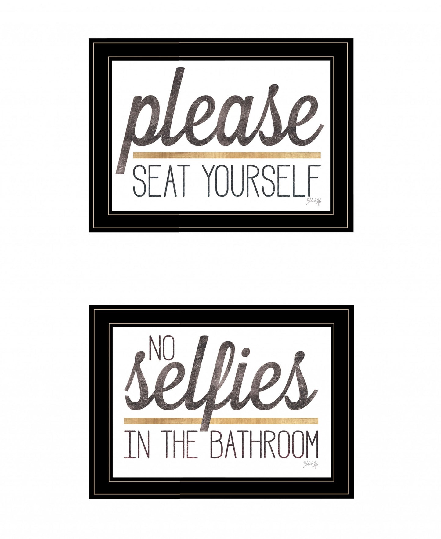 Set Of Two No Selfies When Seated 2 Black Framed Print Wall Art