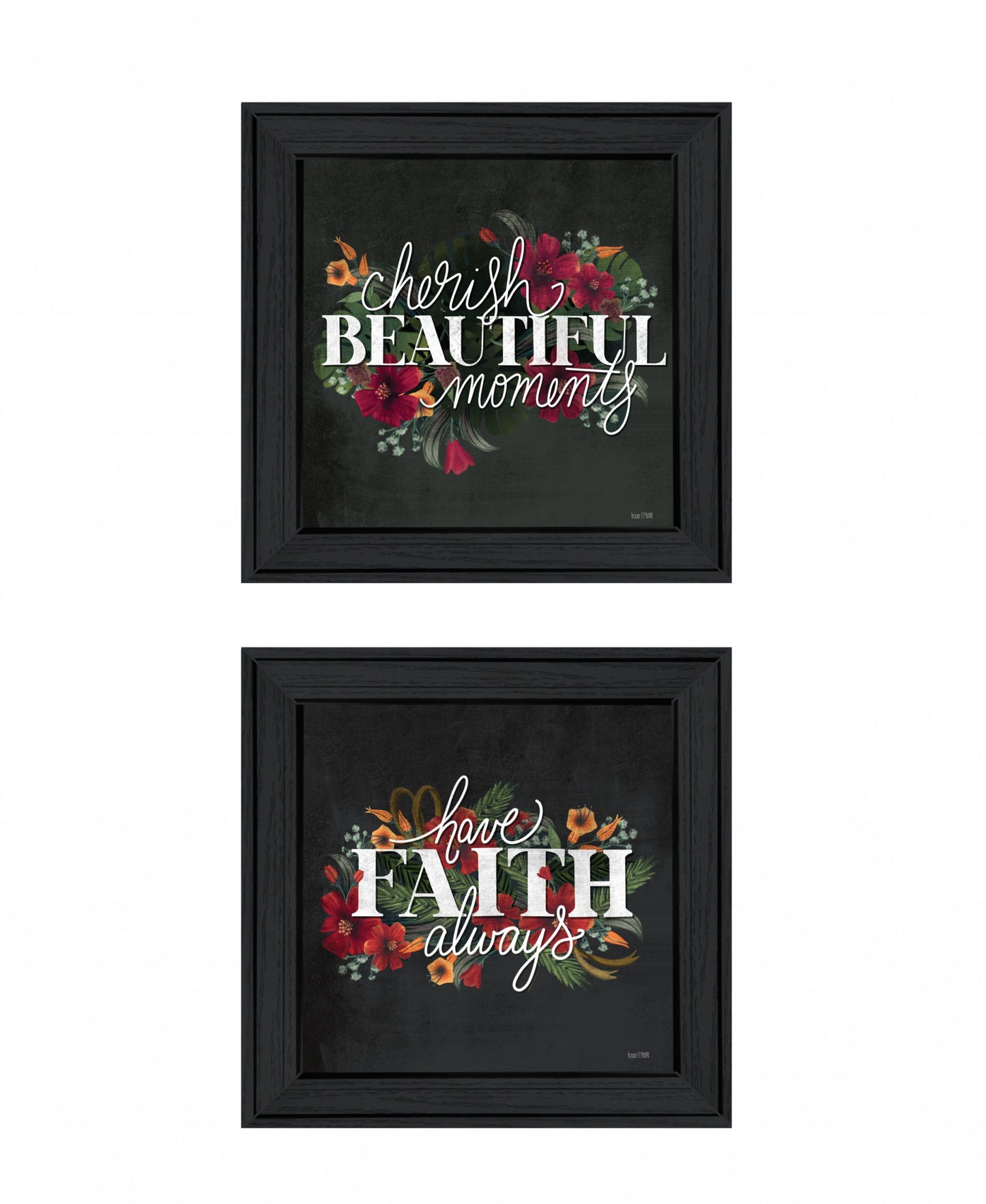 Set Of Two Cherish And Have Faith 1 Black Framed Print Wall Art