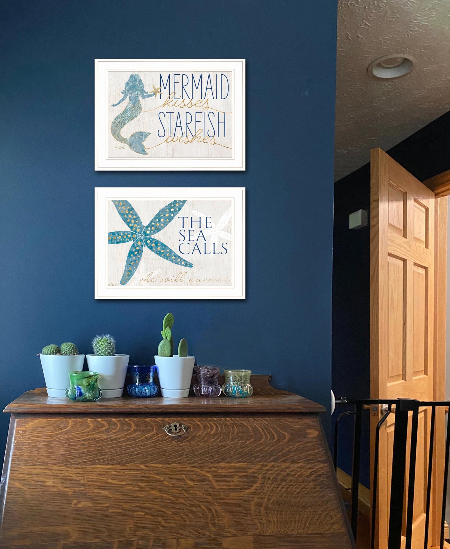 Set Of Two Mermaid Kisses Starfish Wishes 2 White Framed Print Wall Art