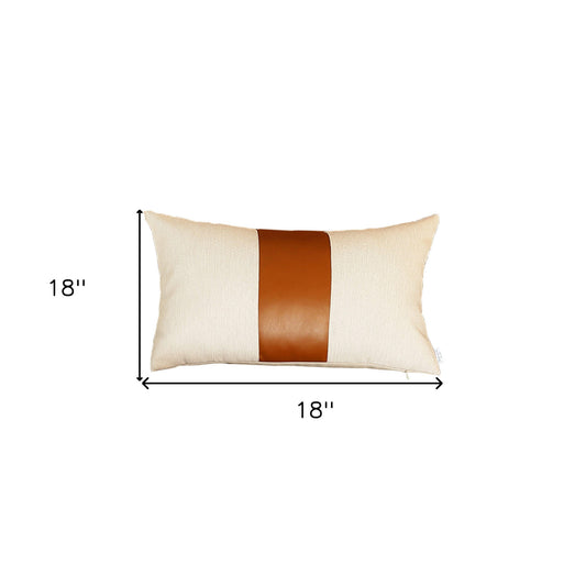 Set Of Two 18" X 18" Brown and Ivory Faux Leather Zippered Pillow