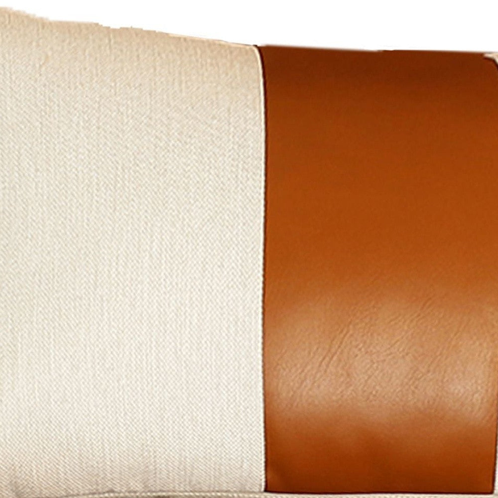 Set Of Two 18" X 18" Brown and Ivory Faux Leather Zippered Pillow