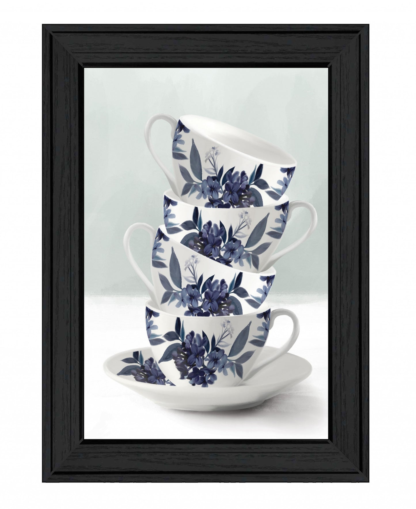 Tea Tower Blue 2 Black Framed Print Wall Art