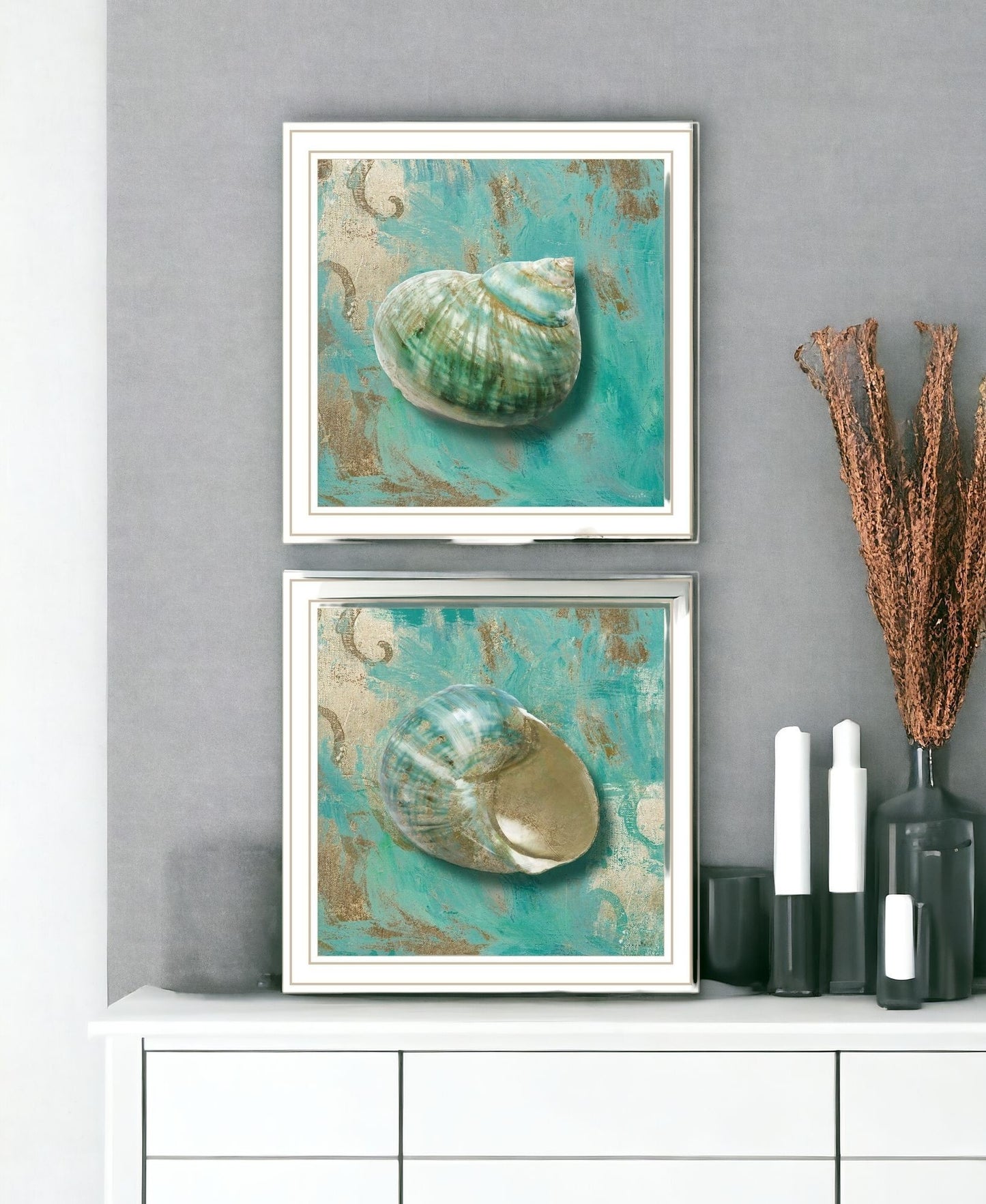 Set Of Two Azurica I And Sea II 2 White Framed Print Wall Art