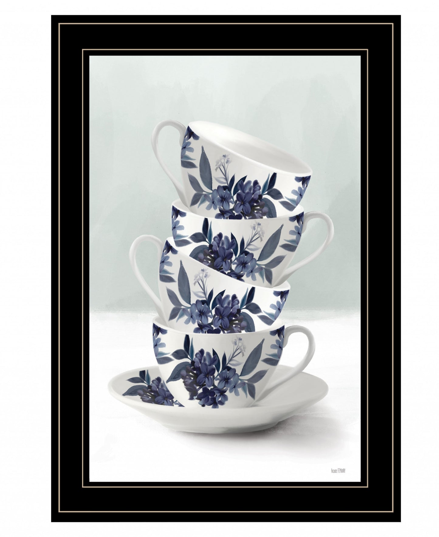 Tea Tower Blue 3 Black Framed Print Wall Art