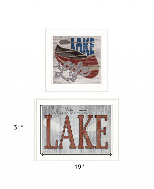 Set Of Two Lake Life Is Better 1 White Framed Print Wall Art