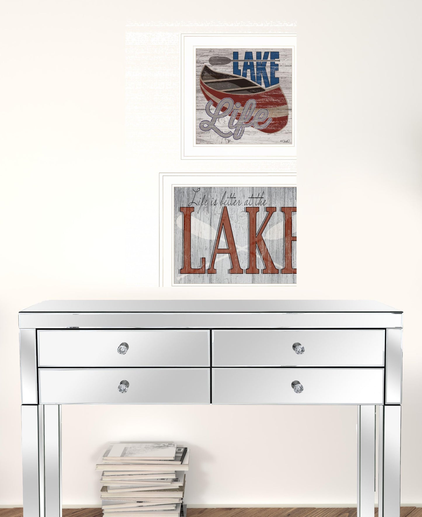 Set Of Two Lake Life Is Better 1 White Framed Print Wall Art