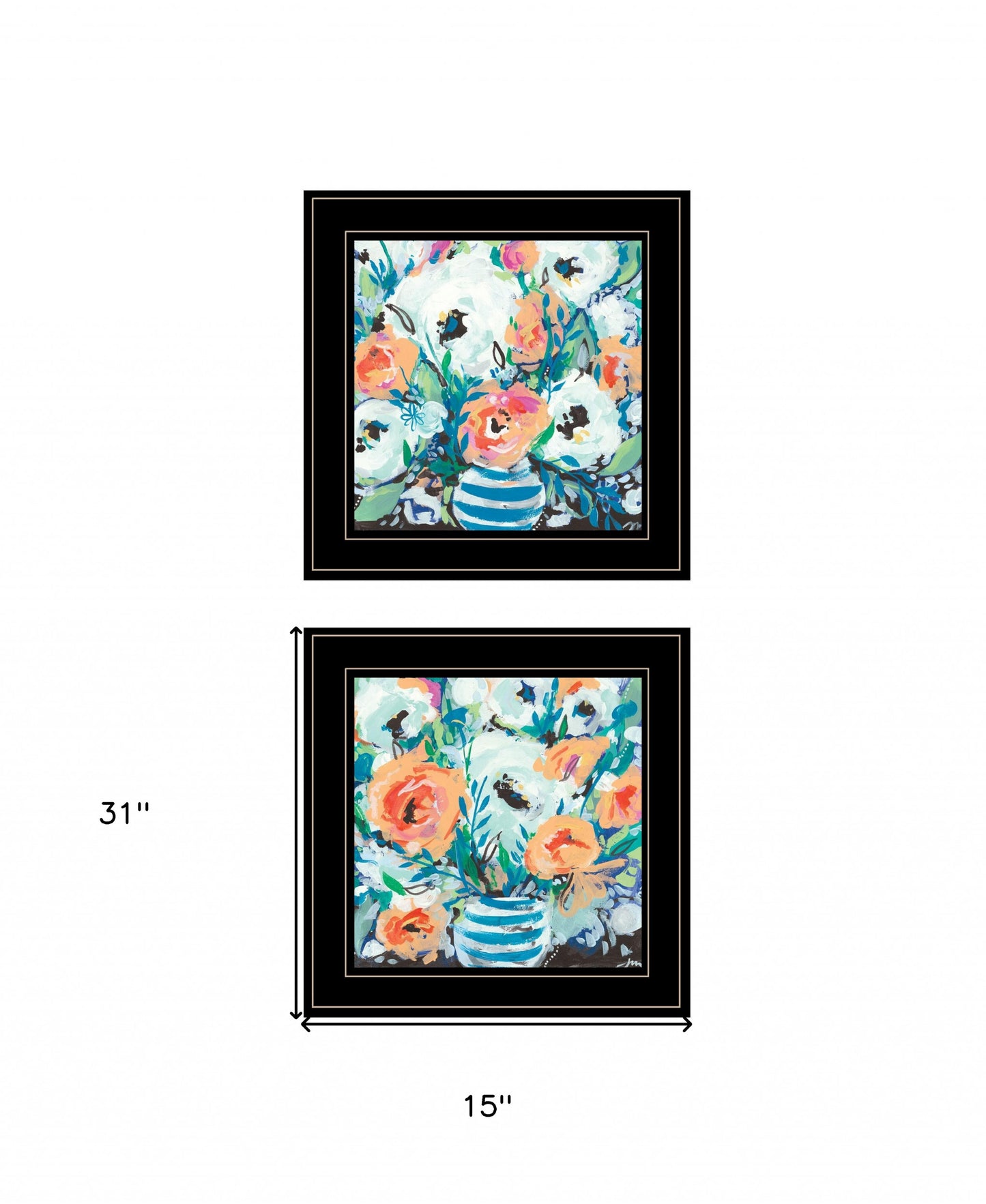 Set Of Two Fancy Floral 3 Black Framed Print Wall Art