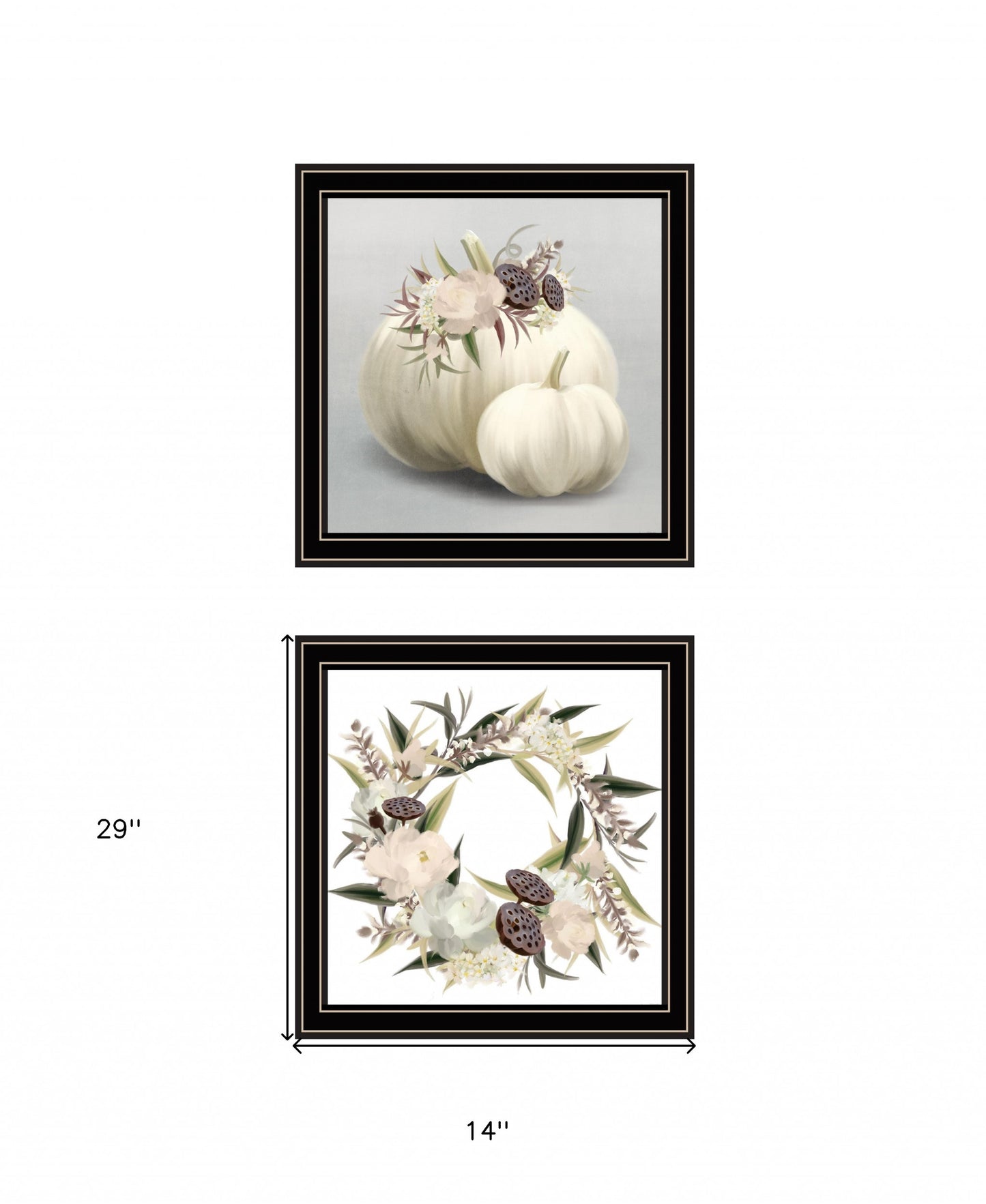 Set Of Two BOHO Pumpkins And Flowers 1 Black Framed Print Wall Art