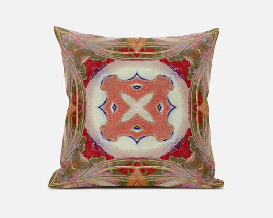 20” Peach Green Geo Tribal Suede Throw Pillow