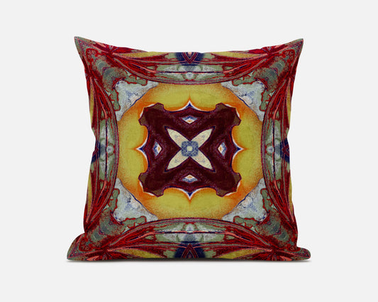 20” Red Yellow Geo Tribal Suede Throw Pillow